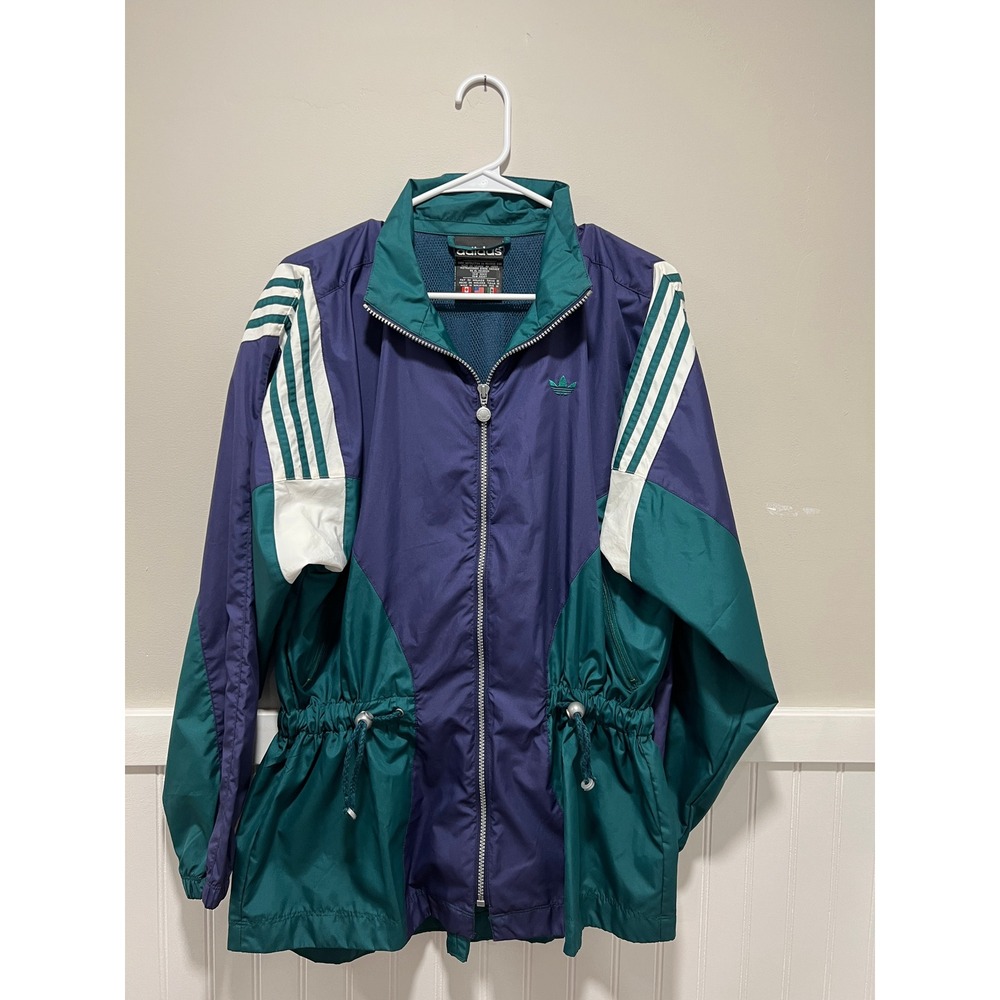 Vintage Adidas Jacket Windbreaker Running Full Zip Cinch Waist Y2K Women Sz Med
